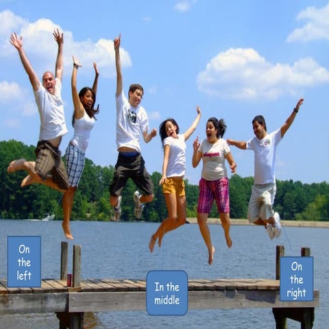 Describe where things and people  are in the picture