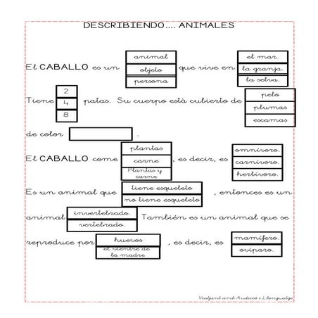 Describiendo animales caballo, gallina