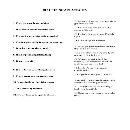 describing a city vocabulary for First Certificate