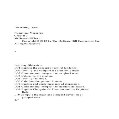 Describing DataNumerical MeasuresChapter 3McGraw-.docx