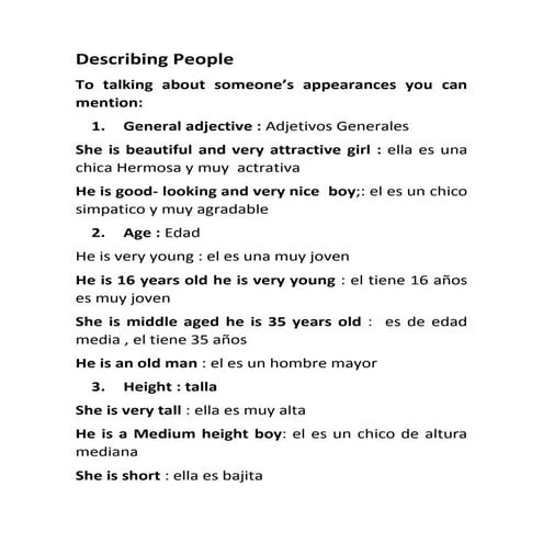 Describing people personality and appearance up