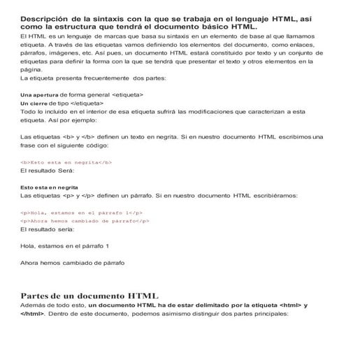 Descripción de la sintaxis con la que se trabaja en el lenguaje html