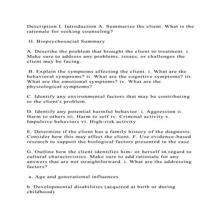 Description I. Introduction A. Summarize the client. What is the rat.docx