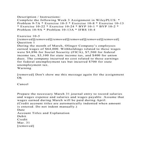 Description  Instructions Complete the following Week 3 Assignme.docx