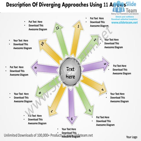 Description of diverging approaches using 11 arrows circular spoke chart powe...