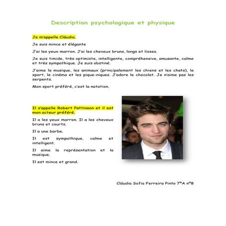Description psychologique et physique