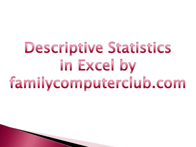 Descriptive Statistics In Excel