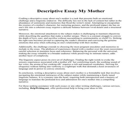 Descriptive Essay My Mother. Academy for Nursing and Health Occupations