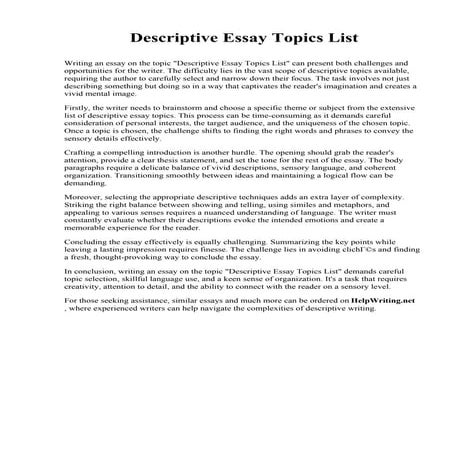 Descriptive Essay Topics List. Discovery Community College