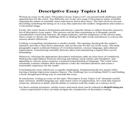 Descriptive Essay Topics List | PDF