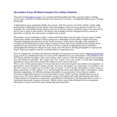 Descriptive essay writing examples for college students