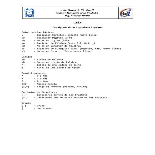 Descriptores de las expresiones regulares