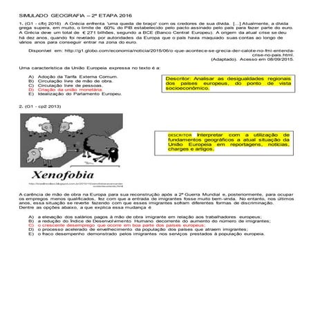 Descritores geo 9º ano simulado a 2ª etapa 2016