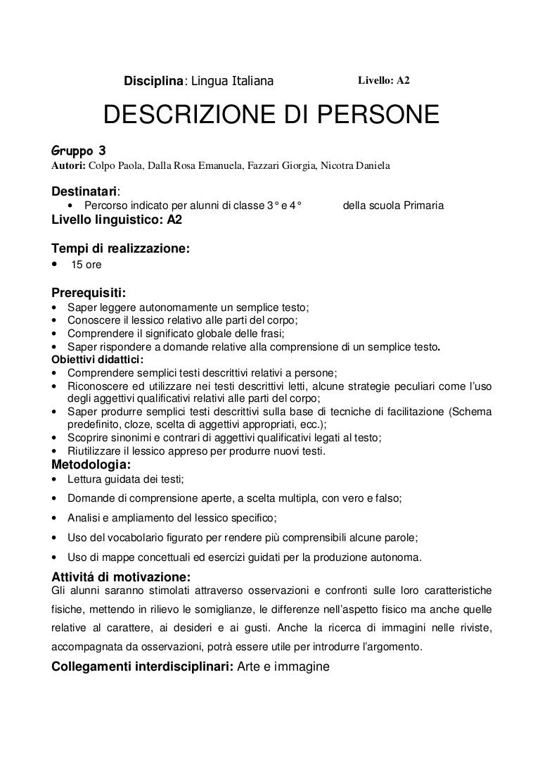 Descrizione delle persone a2 italiano Descrizione delle persone a2 italiano