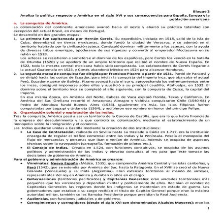 Bloque 3. Analiza la política respecto a América en el siglo XVI y sus consecuencias para España, Europa y la población americana
