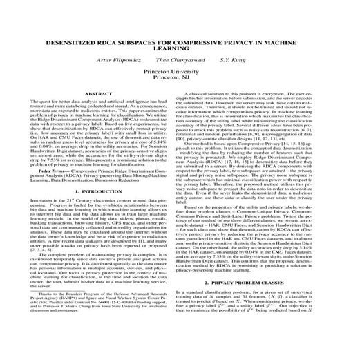 Desensitized RDCA Subspaces for Compressive Privacy in Machine Learning