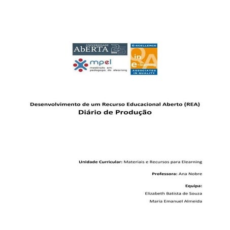 Desenvolvimento de um REA -  Diário de Produção 