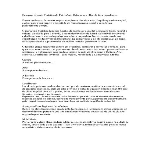 Desenvolvimento turístico do patrimônio urbano