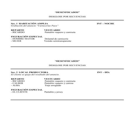 Desglose por secuencias capítulo piloto Desenfocados