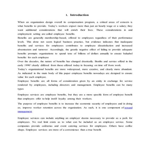 Desighning employee benefits and services