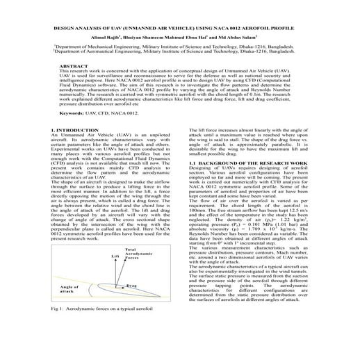Design Analysis Of Uav (Unmanned Air Vehicle) Using NACA 0012 Aerofoil Profile