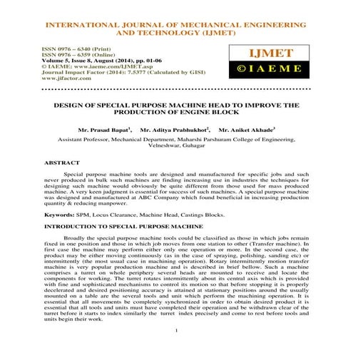 DESIGN OF SPECIAL PURPOSE MACHINE HEAD TO IMPROVE THE PRODUCTION OF ENGINE BL...