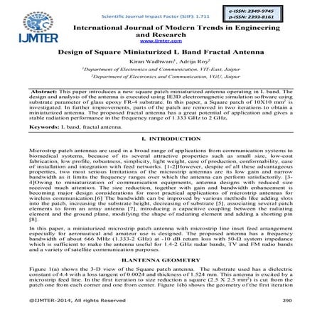 Design of Square Miniaturized L Band Fractal Antenna