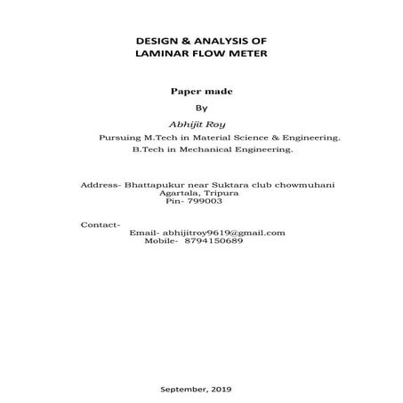 Design & analysis of laminar flow meter