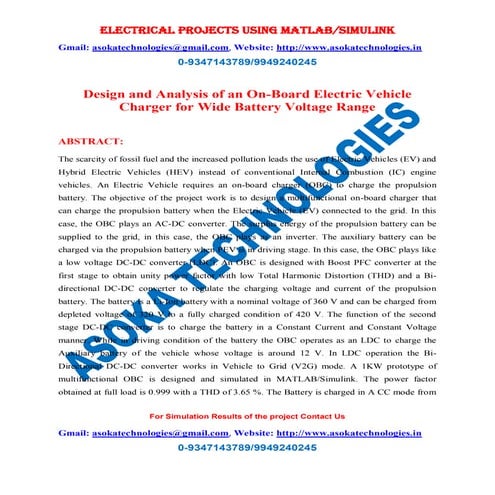 Design and analysis of an on board electric vehicle charger for wide battery ...