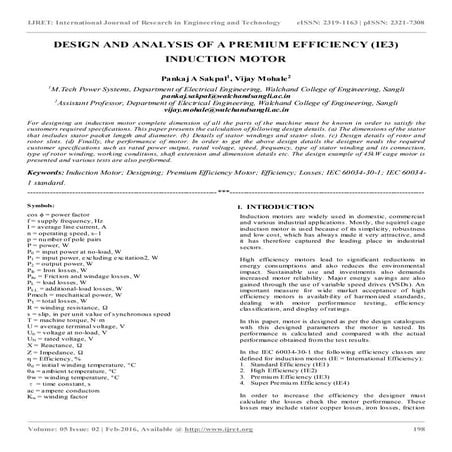 Design and analysis of a premium efficiency (ie3) induction motor