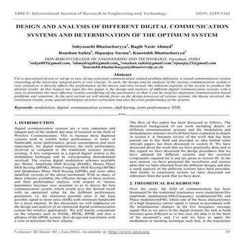 Design and analysis of different digital communication systems and determinat...