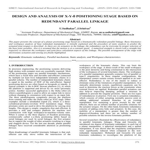 Design and analysis of x y- positioning stage based on redundant parallel li...