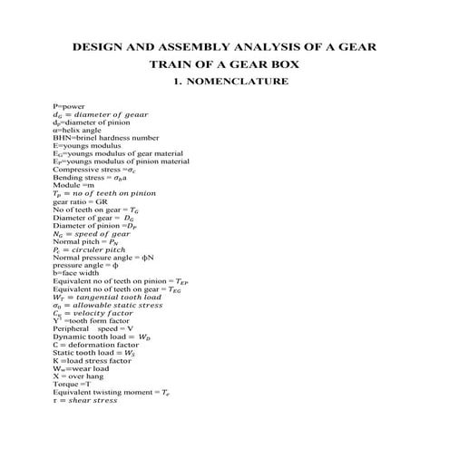 Design and assembly analysis of a gear train of a gear box report