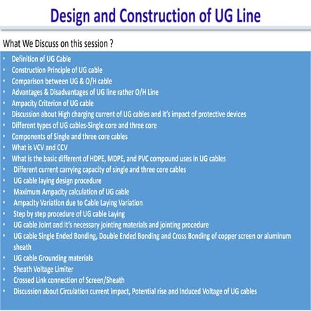 Design and construction of underground cable transmission line