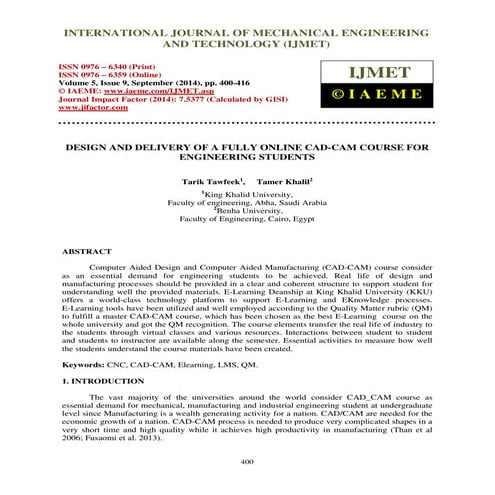 Design and delivery of a fully online cad cam course for engineering student