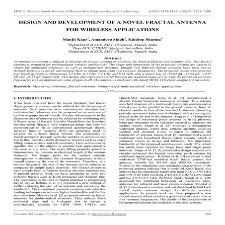 Design and development of a novel fractal antenna for wireless applications