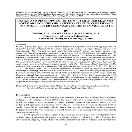 Design and development of computer aided learning software for individualized...
