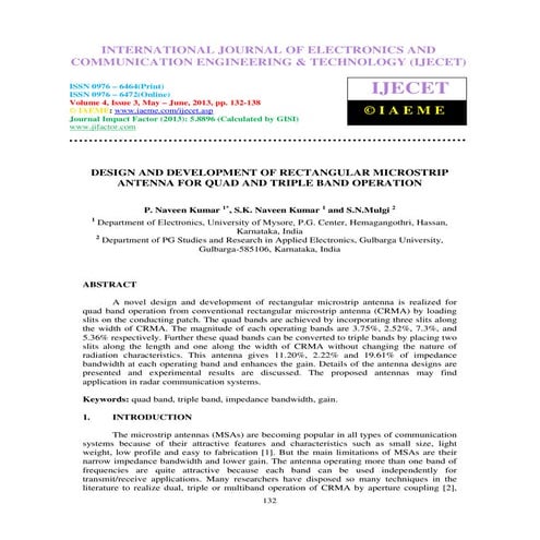 Design and development of  rectangular microstrip