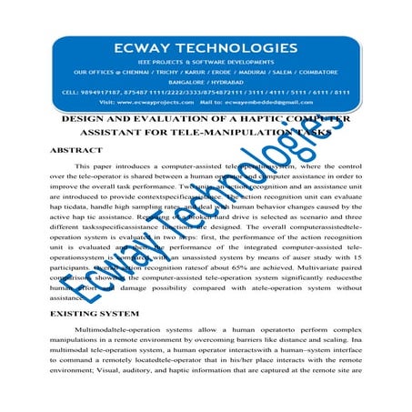 Design and evaluation of a haptic computer assistant for tele-manipulation tasks