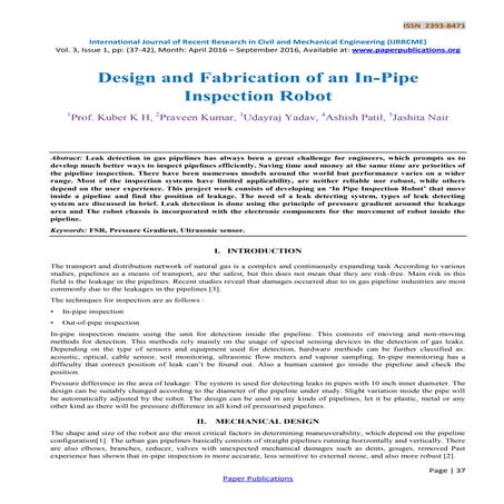 Design and Fabrication of an In-Pipe Inspection Robot