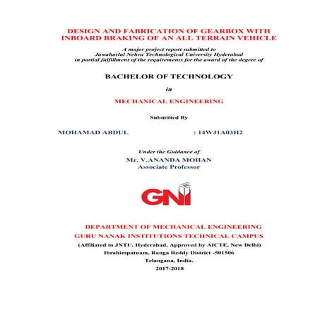 Design and fabrication of gearbox with inboard braking of an all terrain vehicle