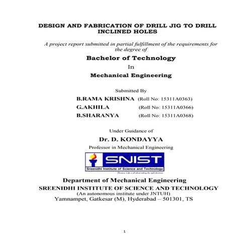 Design and fabrication of jig to drill holes on inclined surface