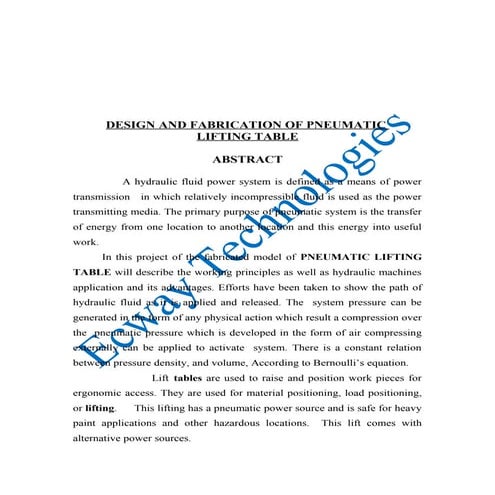 Design and fabrication of pneumatic lifting table