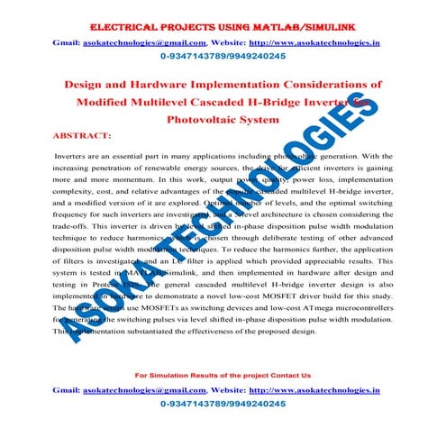 Design and hardware implementation considerations of modified multilevel casc...