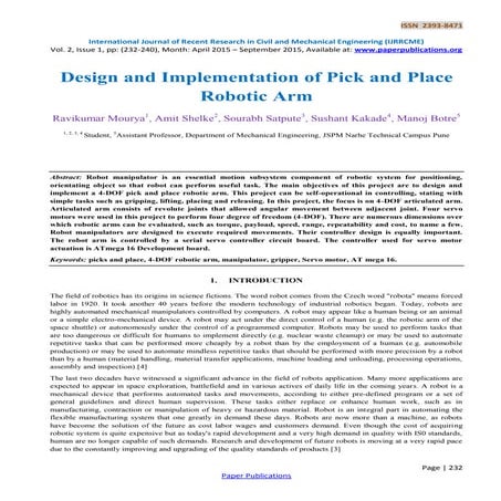 Design and Implementation of Pick and Place Robotic Arm