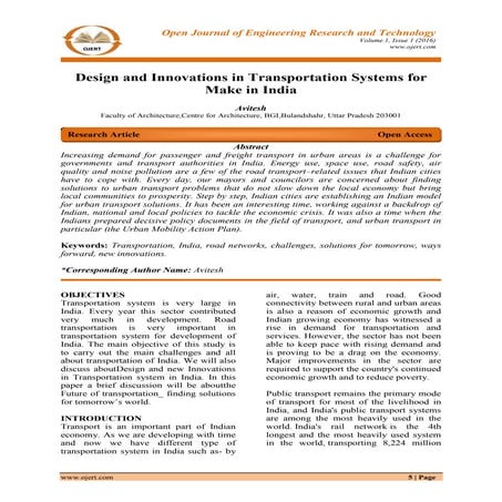 Design and innovations  in Transportation Systems for Make in India