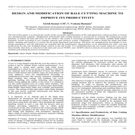 Design and modification of bale cutting machine to improve its productivity