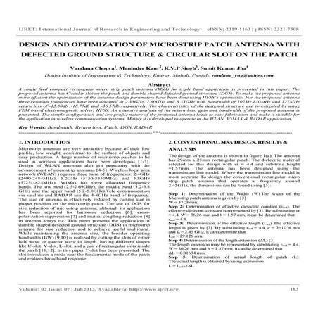 Design and optimization of microstrip patch antenna with