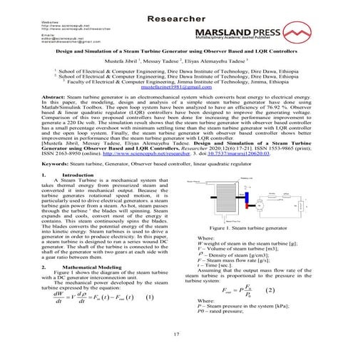 Design and simulation of a steam turbine generator using observer based and l...