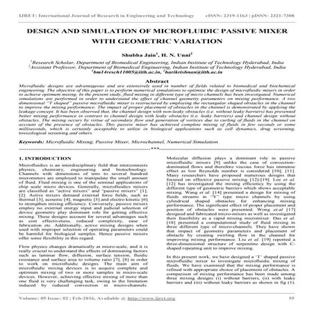 Design and simulation of microfluidic passive mixer with geometric variation